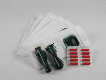 Set: Staubbeutel geeignet für VK140 / VK150, 6-er Pack mit Rundbürsten EB350 und Duft rot