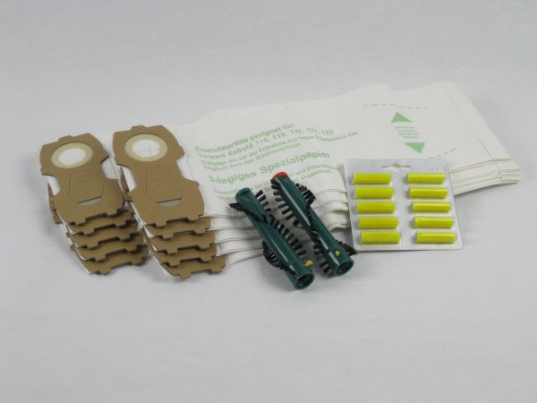 Set: Staubbeutel geeignet für VK118 bis VK122, 10-er Pack mit Rundbürsten EB360 und Duft gelb