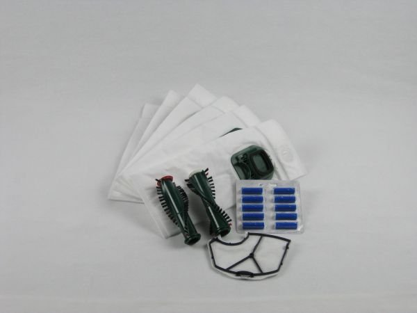 Set: Staubbeutel geeignet für VK140 / VK150, 6-er Pack; Motorschutz; Rundbürsten EB350 und Duft blau